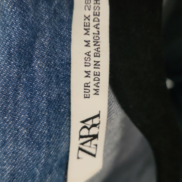 Zara Wrap Button Short Sleeve Chambray Linen Cotton Blend Button Dress Size M - Picture 6 of 6